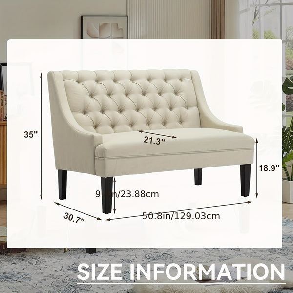 Modern Loveseat Sofa Modern Button-Tufted Upholstered Loveseat Sofa Mini Couch With Wood Legs For Dining Room Living Room Entryway