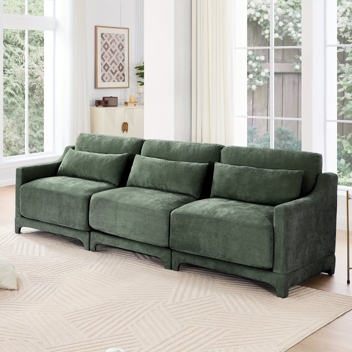 The Three-piece Suede Sofa Bed Is Equipped with Ergonomically Designed Lumbar Support Cushions And Deep Seating, Suitable for Living Rooms, Guest Rooms, And Apartments.