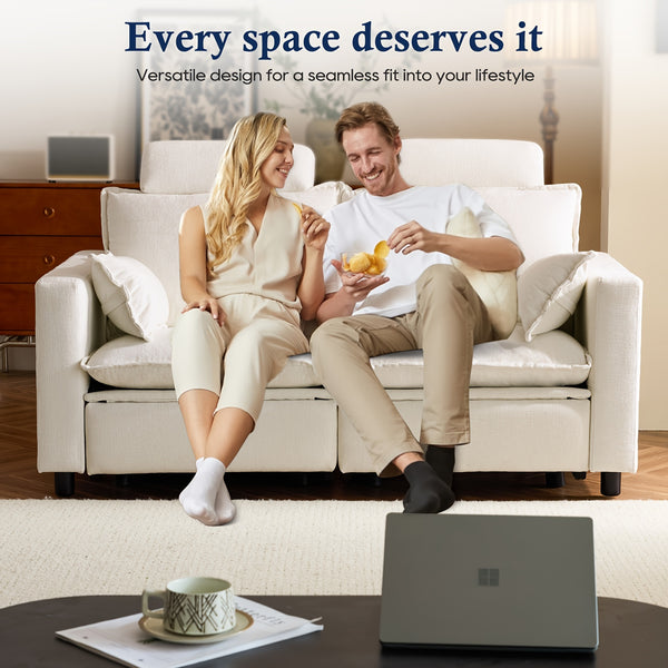 Consofa Electric Loveseat Recliner, Power Reclining Sofa With USB Ports, Chenille Comfy Cloud Couch For Living Room, Soft Oversized Sofa With Pillows, Headrest For Comfort (Cream)