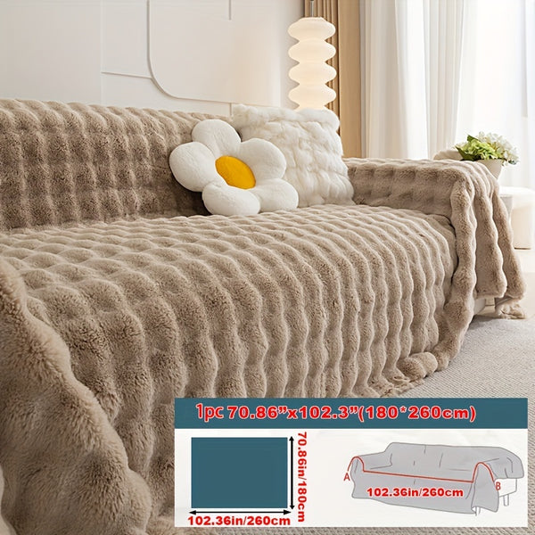 1pc Imitation Rabbit Fur Sofa Cover, Thickened Winter Plush Sofa Towel, Sofa Blanket, Anti Dirt And Pet Scratch Sofa Slide Cover, Furniture Protection Cover, Bedroom, Office, Living Room, Home Decoration Local Warehouse