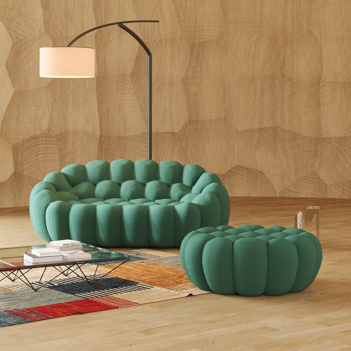 Modern Oversized Bean Bag Sofa with Ottoman - 3D Knitted Fabric, Orange, Football-Shaped Design, No Assembly Required, 700 lbs Load Capacity, Perfect for Contemporary Living Rooms, Sofa for Living Room