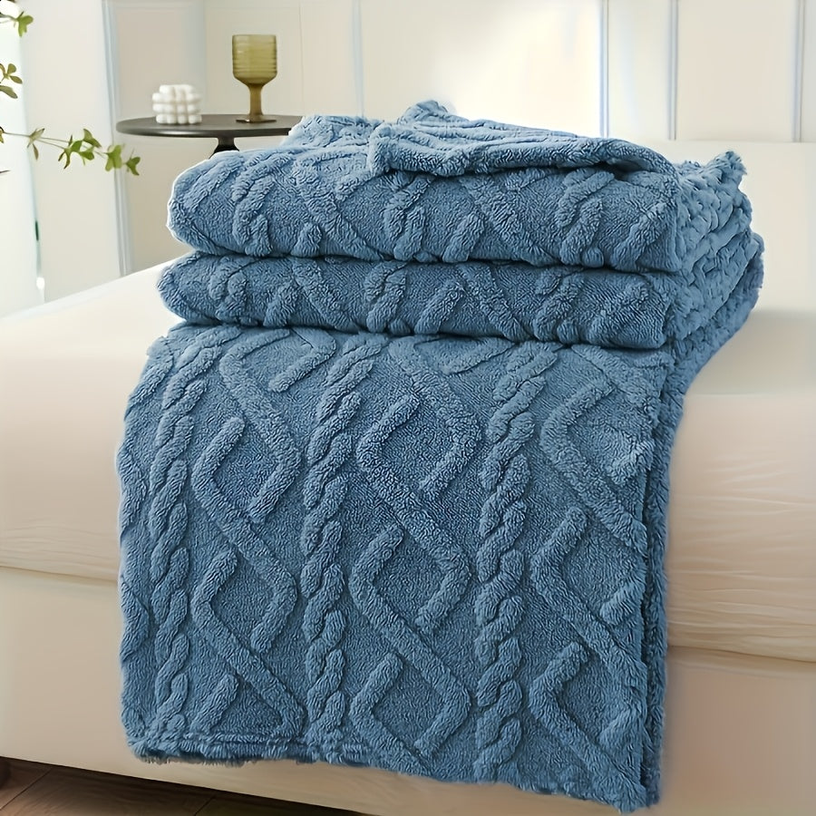 1pc Lamb Fleece Blanket - Plush Thick Warm All-Season Soft Green Flannel Throw with 3D Fashionable Design, Multifunctional for Bed, Couch & Travel, Luxury French Style Cozy Bedding in Muted Green Tones (Beige, Blue, Pink, Grey, White, Black) - Durable & E