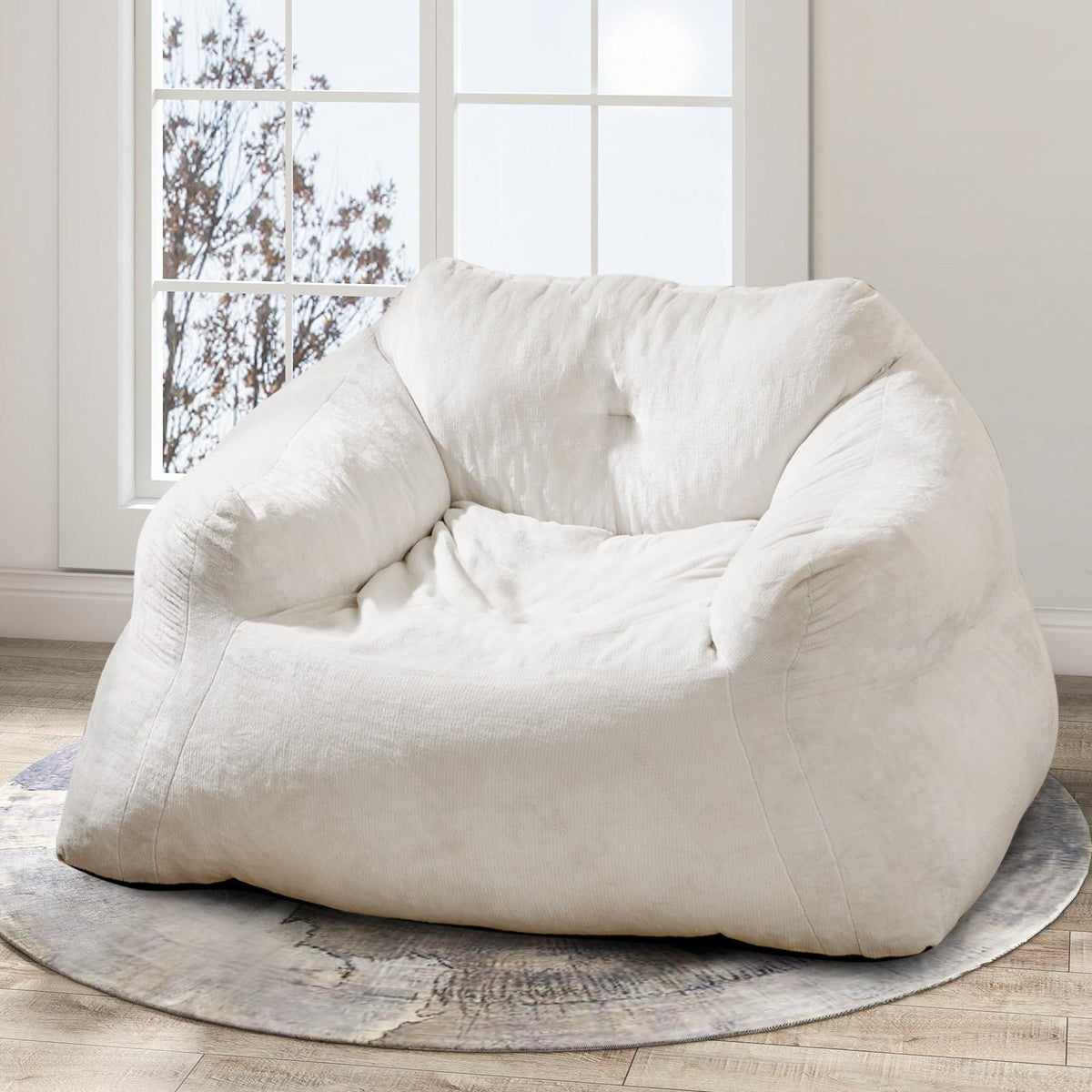 COSTWAY Plush Bean Bag Chair for Adults - Oversized Floor Sofa with Ultra-Soft Velvet-Like Cover, Non-Slip Bottom & High-Density Foam Fill, Modern Lazy Chair with Easy Assembly, Removable Machine-Washable Cover & Non-Slip Base for Living Room