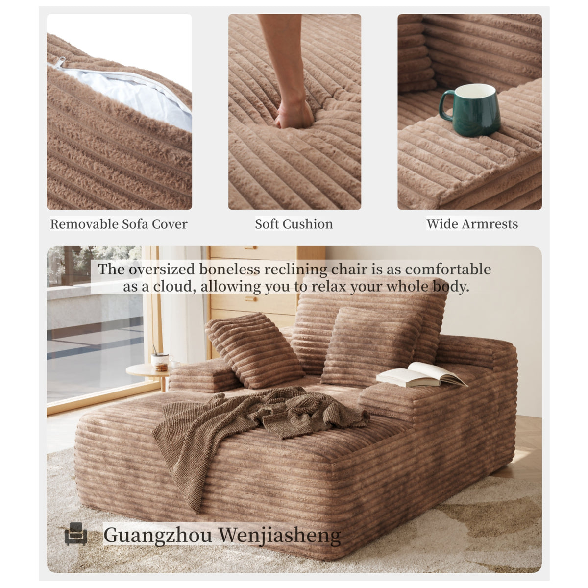 Oversized Accent Chair With Ottoman, Modern Corduroy Single Sofa Chair Modular Sectional Sleeper Cloud Couch With Chaise Lounge For Living Room Office Apartment, Suitable For Christmas\u002FHalloween