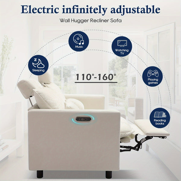 Consofa Electric Loveseat Recliner, Power Reclining Sofa With USB Ports, Chenille Comfy Cloud Couch For Living Room, Soft Oversized Sofa With Pillows, Headrest For Comfort (Cream)