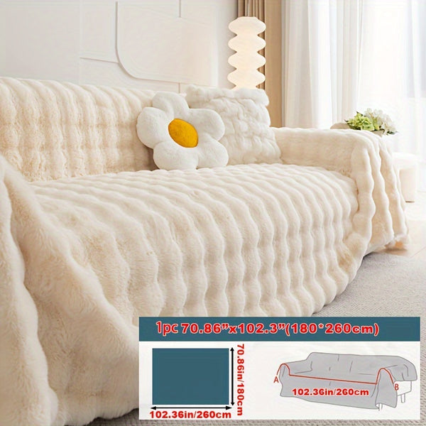 1pc Imitation Rabbit Fur Sofa Cover, Thickened Winter Plush Sofa Towel, Sofa Blanket, Anti Dirt And Pet Scratch Sofa Slide Cover, Furniture Protection Cover, Bedroom, Office, Living Room, Home Decoration Local Warehouse
