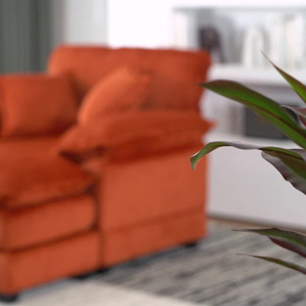 Corduroy Single Sofa With 2 Folding Pillows And An Ottoman, Comfort Sofa - Living Room Deep Seating Sofa