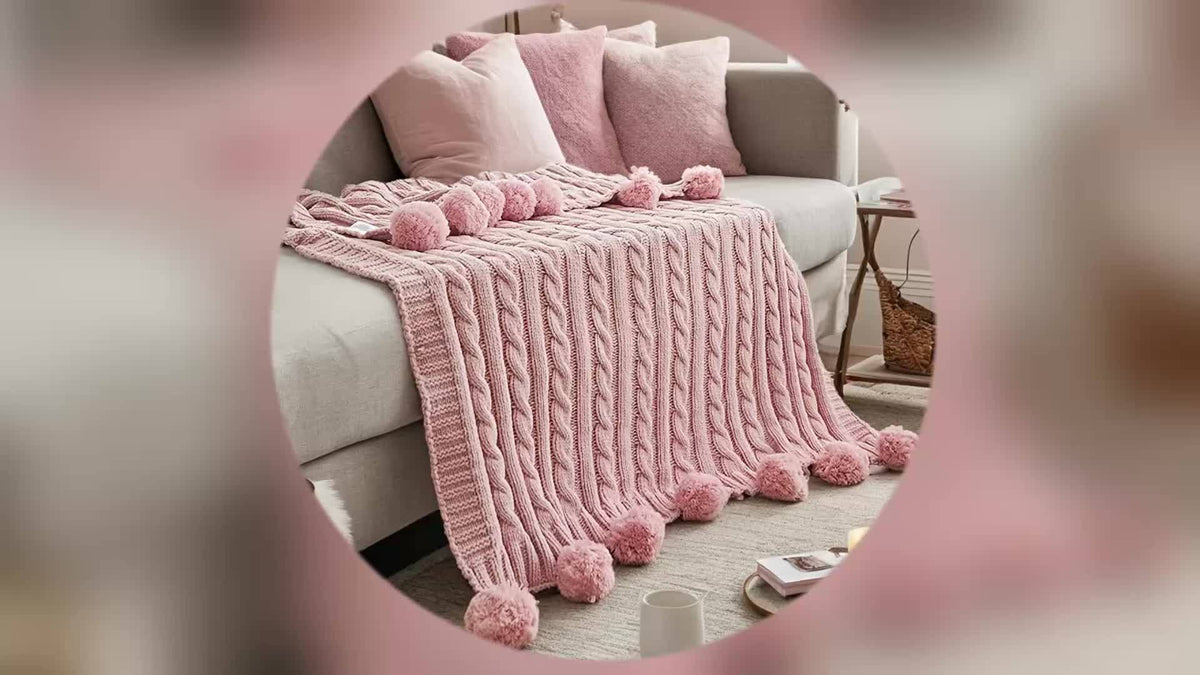 Ball Knitted Blanket Super Soft And Comfortable Chenille Knitted Thick Blanket with Fourteen Plush Ball Decorations Sofa Bed Warm And Thick 50X60 Inches 2.2 Pounds