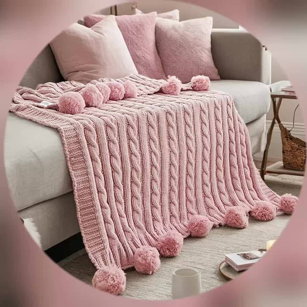 Ball Knitted Blanket Super Soft And Comfortable Chenille Knitted Thick Blanket with Fourteen Plush Ball Decorations Sofa Bed Warm And Thick 50X60 Inches 2.2 Pounds