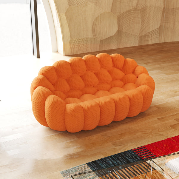 Modern Oversized Bean Bag Sofa with Ottoman - 3D Knitted Fabric, Orange, Football-Shaped Design, No Assembly Required, 700 lbs Load Capacity, Perfect for Contemporary Living Rooms, Sofa for Living Room