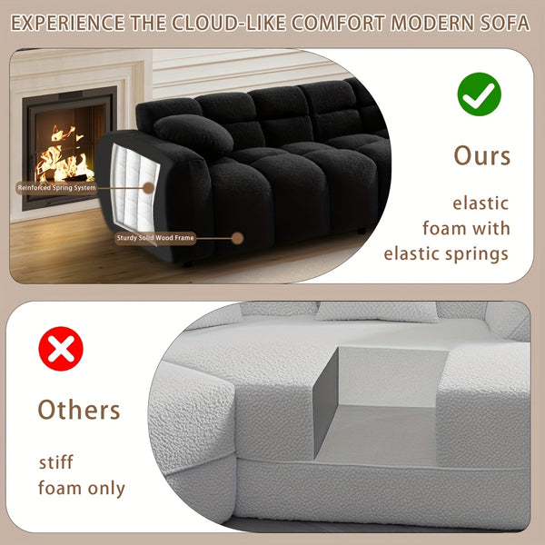 2pcs Modern Boucle Sofa Set, Comfy Tufted Upholstered Teddy Deep Seat Cloud Couch, Cozy Sherpa 3 Seater Sofa & 2 Seater Loveseat, Modern Living Room Furniture Set For Apartment