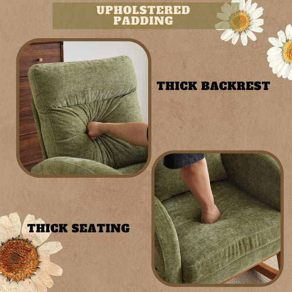 Comfortable High Back Armchair, Modern Single Sofa Rocking Chair With Solid Wooden Frame, Suitable For Living Room, Bedroom, Studio Interior
