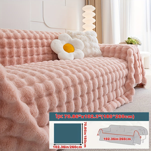 1pc Imitation Rabbit Fur Sofa Cover, Thickened Winter Plush Sofa Towel, Sofa Blanket, Anti Dirt And Pet Scratch Sofa Slide Cover, Furniture Protection Cover, Bedroom, Office, Living Room, Home Decoration Local Warehouse