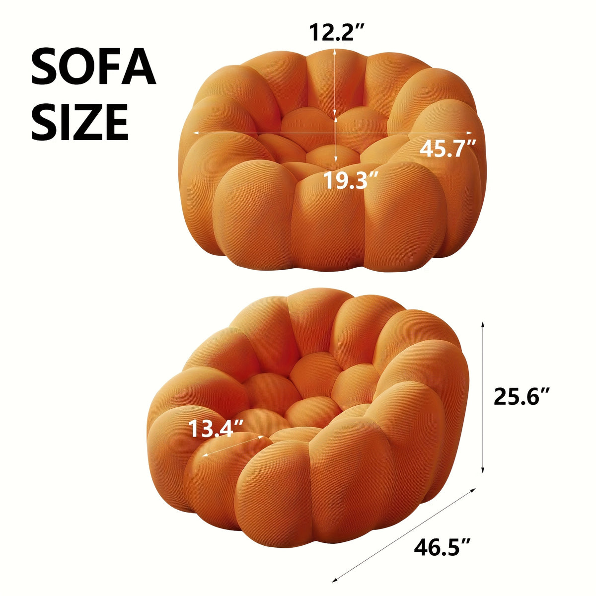 Modern Sofa, Upholstered Oversized Singe Sofas Lounge Chair, Free Installation Bean Bag Chair with 3D Textile Material, Comfy Lazy Chairs for Living Room, Apartment, Office