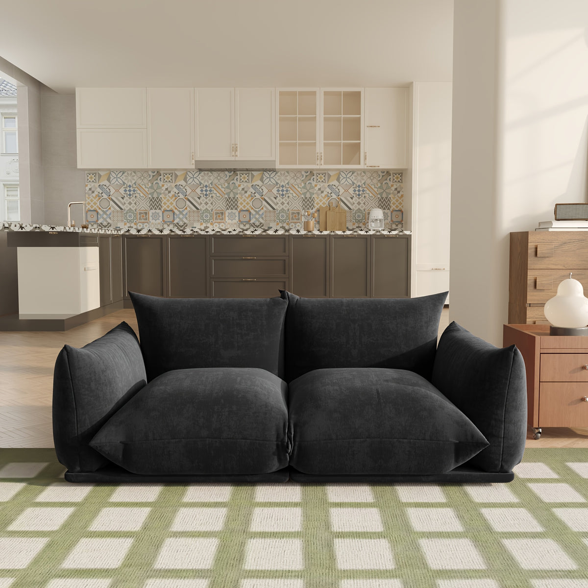 Modern Chenille Loveseat Mid-Century Modern Chenille Loveseat | Upholstered Beige Sofa for Living Room, Apartment, Office