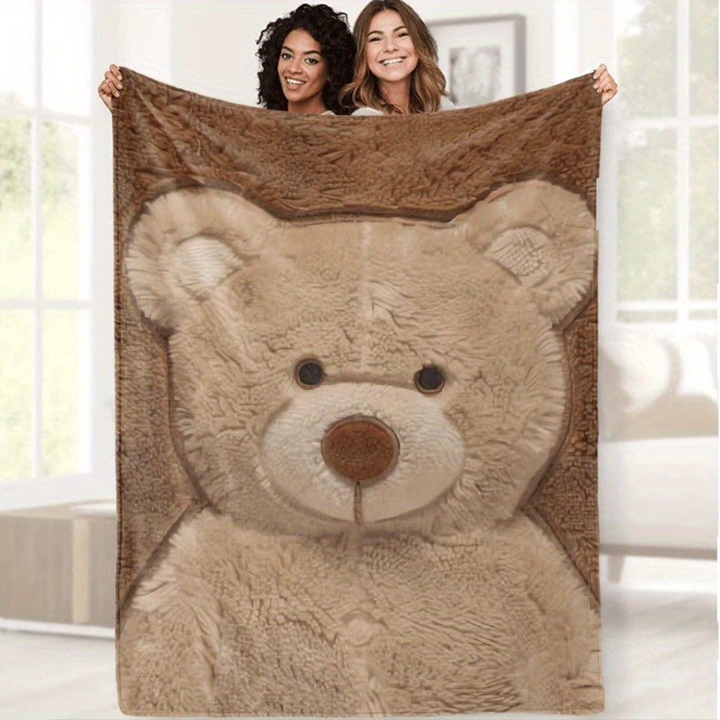 1pc Extra Large Teddy Bear Blanket - Heavyweight 250-300 GSM Soft Flannel-like Texture, Tear-Resistant All-Season Couch\u002FBed Throw - \u002FBrown\u002FPink - Machine Washable Polyester - Perfect Gift for Christmas, Birthday, Home Decor - Cozy Teddy Bea