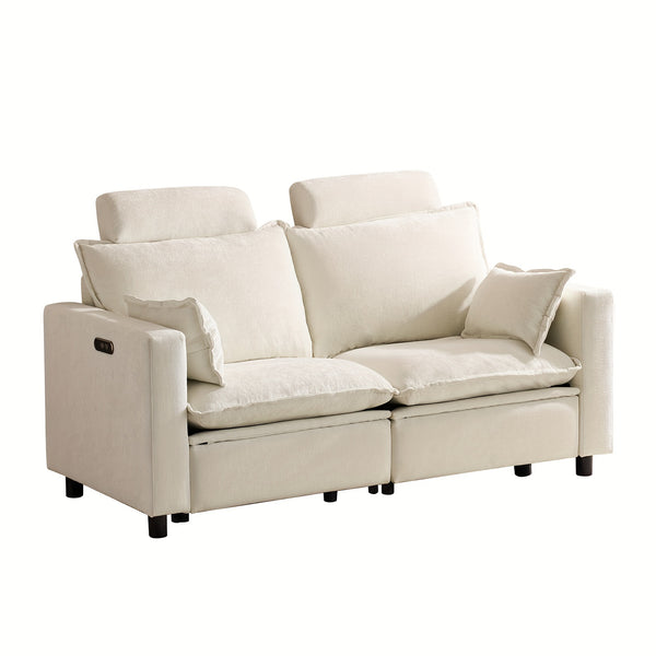 Consofa Electric Loveseat Recliner, Power Reclining Sofa With USB Ports, Chenille Comfy Cloud Couch For Living Room, Soft Oversized Sofa With Pillows, Headrest For Comfort (Cream)