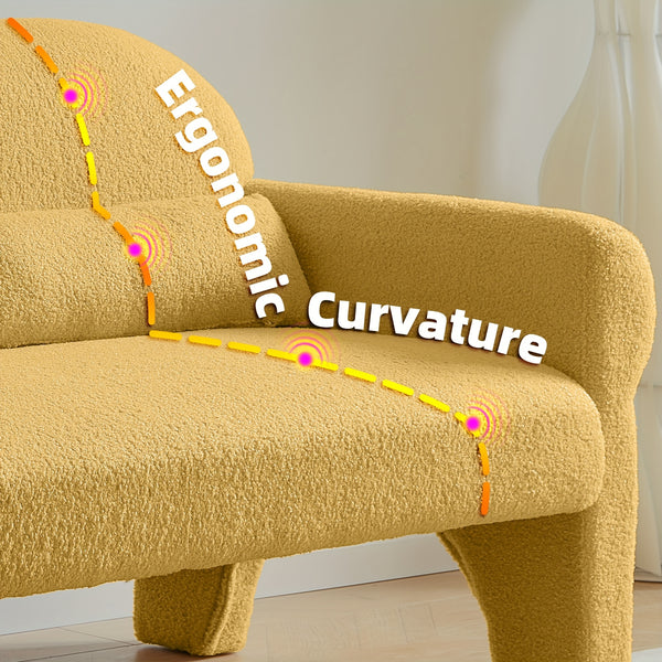 Modern Boucle Sofa Loveseat - Mustard-Yellow (Lambs -like) Boucle Upholstery, Plush Cushioned Engineered Wood Frame, Compact Small-Space Couch with Lumbar, Easy Assembly for Apartments, Studios & Scandinavian\u002FModern Decor