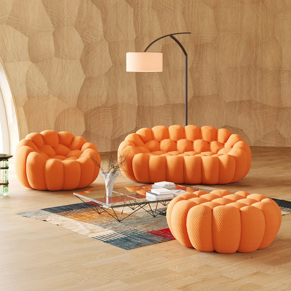 Modern Oversized Bean Bag Sofa with Ottoman - 3D Knitted Fabric, Orange, Football-Shaped Design, No Assembly Required, 700 lbs Load Capacity, Perfect for Contemporary Living Rooms, Sofa for Living Room
