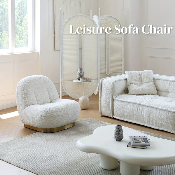 Modern Style Single Sofa Chair, 360-Degree Rotating Leisure Sofa with Metal Base, Suitable for Bedroom, Living Room, Apartment Reading Sofa