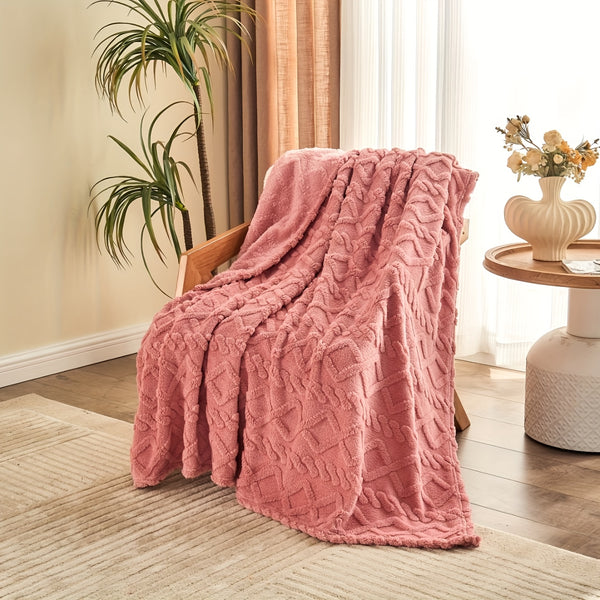 Ultra-Soft Diamond Jacquard Brushed Fleece - Cozy, Thick Plush With 3D Design | Versatile For Bed, Couch, Travel | Machine Washable | All-Season Comfort, Air Conditioning, Flannel, Multifunctional