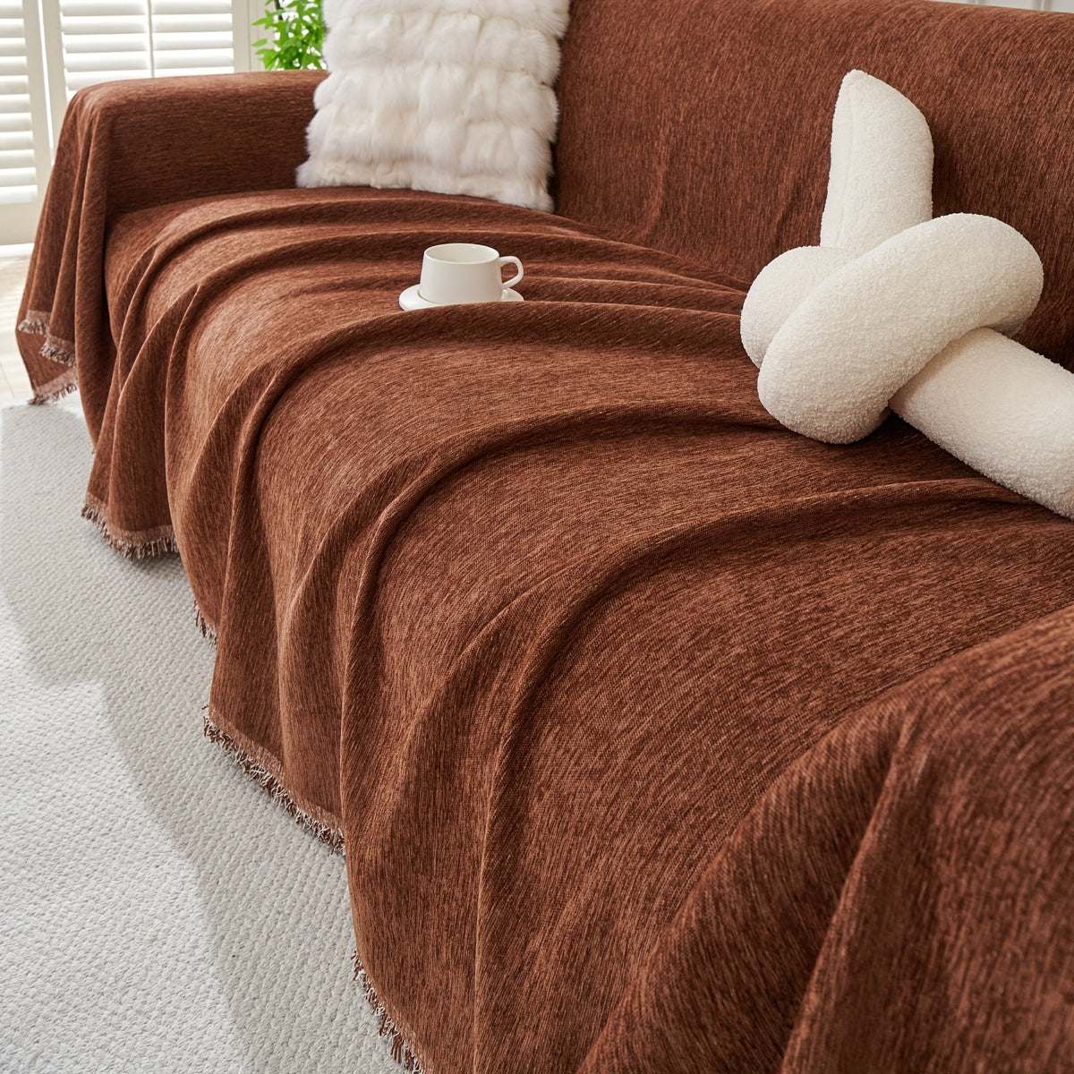 91 inch Widened Sofa Cover Chenille Couch Blanket Cover Protect from Scratch Machine Washable Furniture Protector
