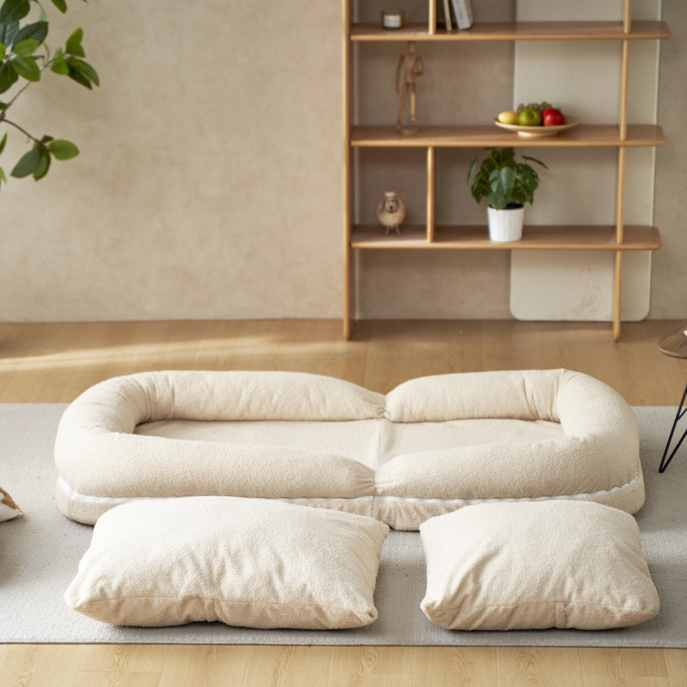 Ergonomic Tri-fold Sofa Bed Ultra Comfortable Adjustable Floor Chair With Soft Fabric, Perfect For Relaxing, Reading Or Napping, Space Saving Sofa Bed For Office Study Room Living Room Bedroom, Beige