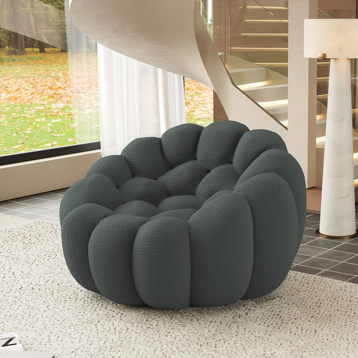 Comfy Upholstered Sofa, Mesh Fabric Floor Sofa, 3D Honeycomb Shape Modern Couch For Living Room, Office, Apartment