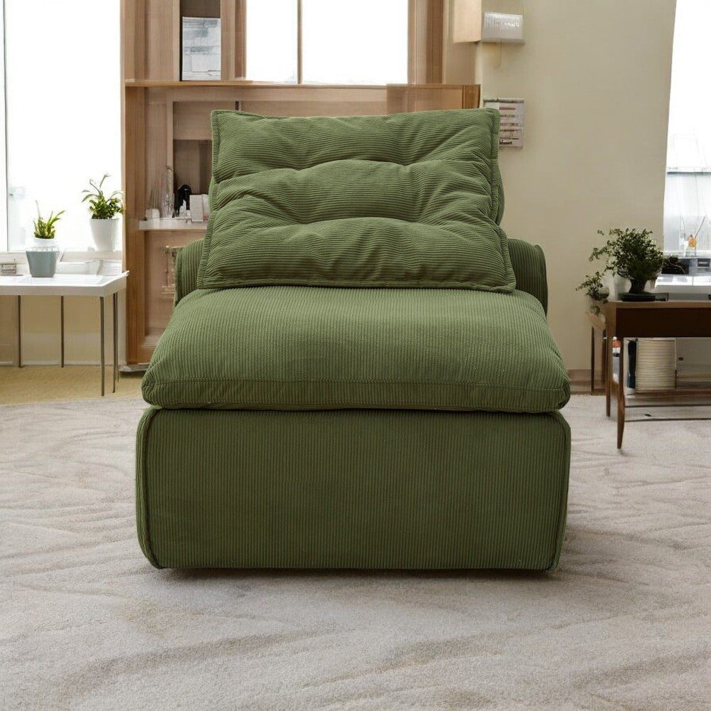 Modular 2-Seater Sofa Bed - Soft Corduroy Convertible Sleeper with No Armrests, DIY-Friendly Design, Includes Neck & Lumbar Pillows, Space-Saving for Apartments, Reading Nooks, Dorms (Green), Dorm Room Bed | Corduroy Upholstery | Comfortable Seating