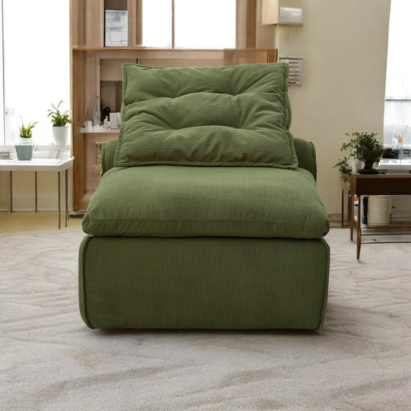 Modular 2-Seater Sofa Bed - Soft Corduroy Convertible Sleeper with No Armrests, DIY-Friendly Design, Includes Neck & Lumbar Pillows, Space-Saving for Apartments, Reading Nooks, Dorms (Green), Dorm Room Bed | Corduroy Upholstery | Comfortable Seating