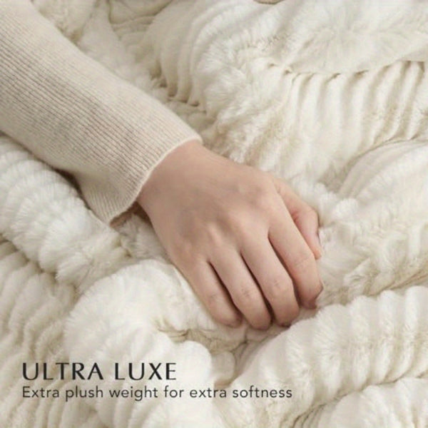 Ultra Soft Faux Fur Throw Blanket for Couch - Luxury Sculpted Texture, Fluffy Thick Plush Warm Fuzzy Throw, 920GSM Ivory White, 60\