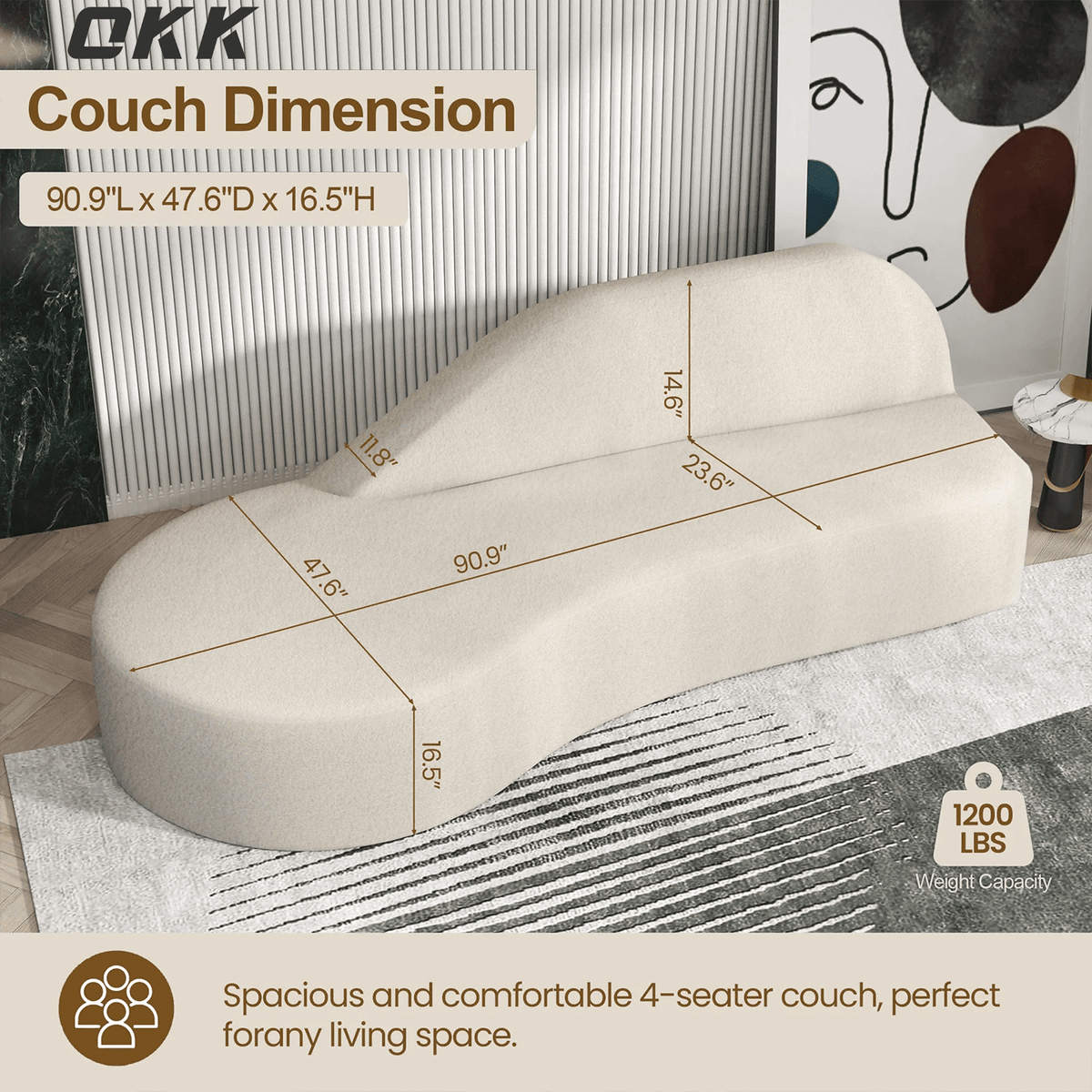 Modern Curved Sectional Sofa - Plush Cream Luxury Couch, Extra Comfort Large Loveseat with Storage, Minimalist Design for Small Space, Living Room, Apartment, and Home Theater