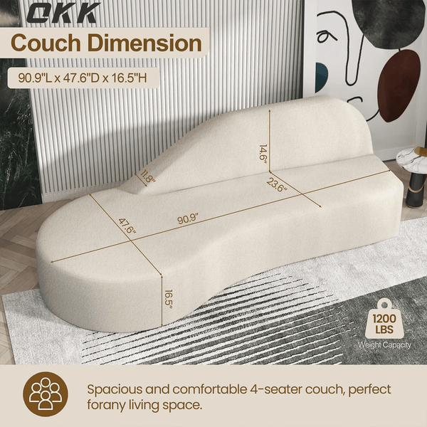 Modern Curved Sectional Sofa - Plush Cream Luxury Couch, Extra Comfort Large Loveseat with Storage, Minimalist Design for Small Space, Living Room, Apartment, and Home Theater