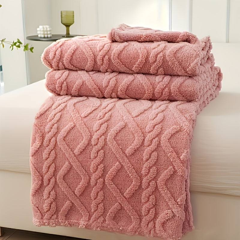 1pc Lamb Fleece Blanket - Plush Thick Warm All-Season Soft Green Flannel Throw with 3D Fashionable Design, Multifunctional for Bed, Couch & Travel, Luxury French Style Cozy Bedding in Muted Green Tones (Beige, Blue, Pink, Grey, White, Black) - Durable & E