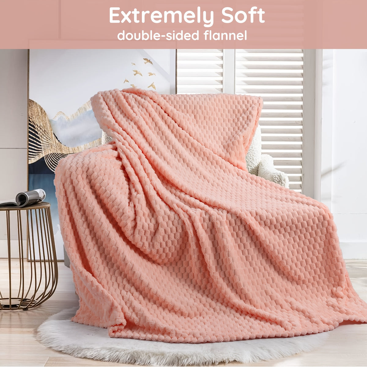 Queen Size Blanket for Couch, Cozy Lightweight Flannel Blanket, Warm Fuzzy Blanket for Winter Bed Sofa Travel (Pink, 60\