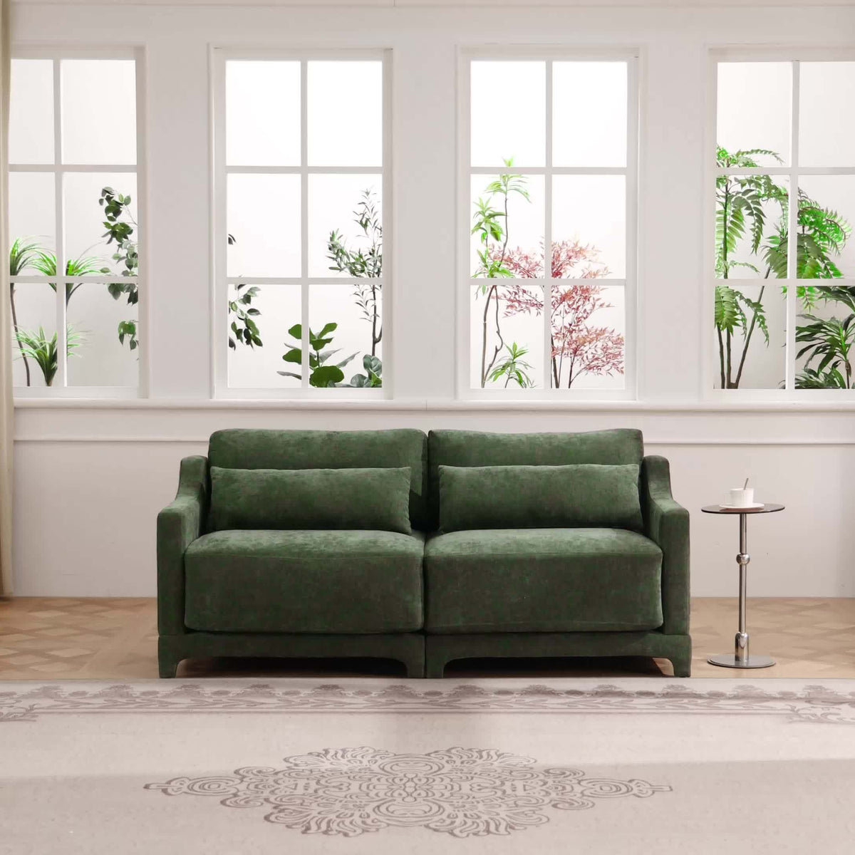 The Three-piece Suede Sofa Bed Is Equipped with Ergonomically Designed Lumbar Support Cushions And Deep Seating, Suitable for Living Rooms, Guest Rooms, And Apartments.