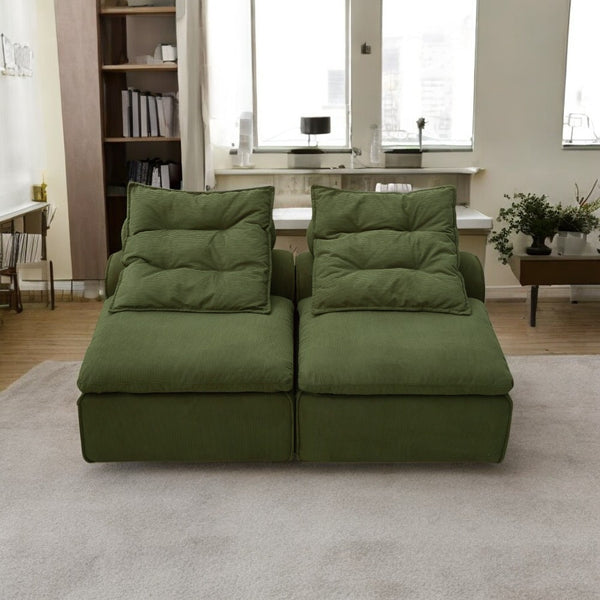 Modular 2-Seater Sofa Bed - Soft Corduroy Convertible Sleeper with No Armrests, DIY-Friendly Design, Includes Neck & Lumbar Pillows, Space-Saving for Apartments, Reading Nooks, Dorms (Green), Dorm Room Bed | Corduroy Upholstery | Comfortable Seating