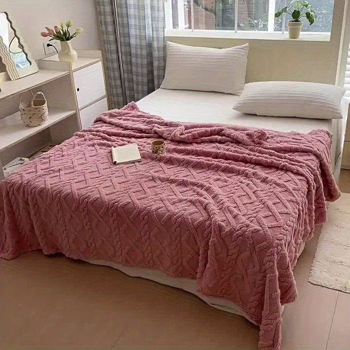 1pc Lamb Fleece Blanket - Plush Thick Warm All-Season Soft Green Flannel Throw with 3D Fashionable Design, Multifunctional for Bed, Couch & Travel, Luxury French Style Cozy Bedding in Muted Green Tones (Beige, Blue, Pink, Grey, White, Black) - Durable & E