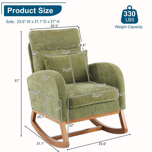 Comfortable High Back Armchair, Modern Single Sofa Rocking Chair With Solid Wooden Frame, Suitable For Living Room, Bedroom, Studio Interior