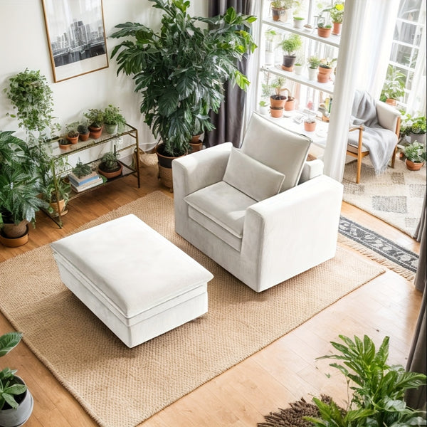 Modern Style Armchair, Chenille Cushion Sofa - Lazy Sofa, Single Sofa - Suitable For Living Room, Bedroom, Office Furniture, Living Room Chair With Footrest, Single Person Leisure Chair