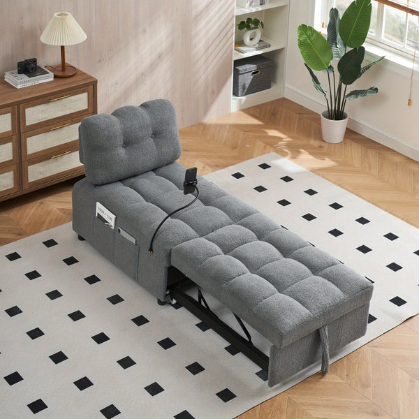 Convertible Pull-Out Sofa Bed With Phone Holder, Single Sofa Chair With Soft Teddy Velvet Fabric, Space-Saving Design, Easy Transform Into Bed For Small Spaces, Living Room, Bedroom, Office, Halloween Gift, Xmas Decor, Pink