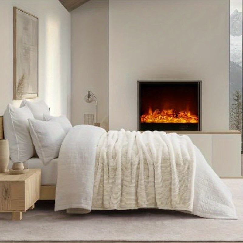 Ultra Soft Faux Fur Throw Blanket for Couch - Luxury Sculpted Texture, Fluffy Thick Plush Warm Fuzzy Throw, 920GSM Ivory White, 60\