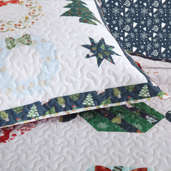 3 PCS Winter Christmas Quilt Bedspread Set - Holiday Bedding Set with Festive Christmas Patterns Including Trees, Wreaths & Candies, Soft Polyester Quilt for Bedroom Decor, Multi - Use As Bed Coverlet\u002FAC Quilt\u002FSofa Blanket, Ideal for Christmas S