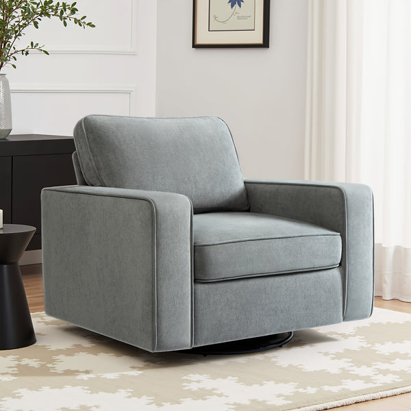 KERDOM 360° Swivel Barrel Sofa Chair, Modern Single Sofa Lounge Armchair, Cloud Plush Rotating Accent Sofa, Seating Corner Nook Side Reading Seat 360 Degree Rotation Base, Removable And Washable Pillows, One-Seater Sofa Chair for Office\u002FLeisure Room