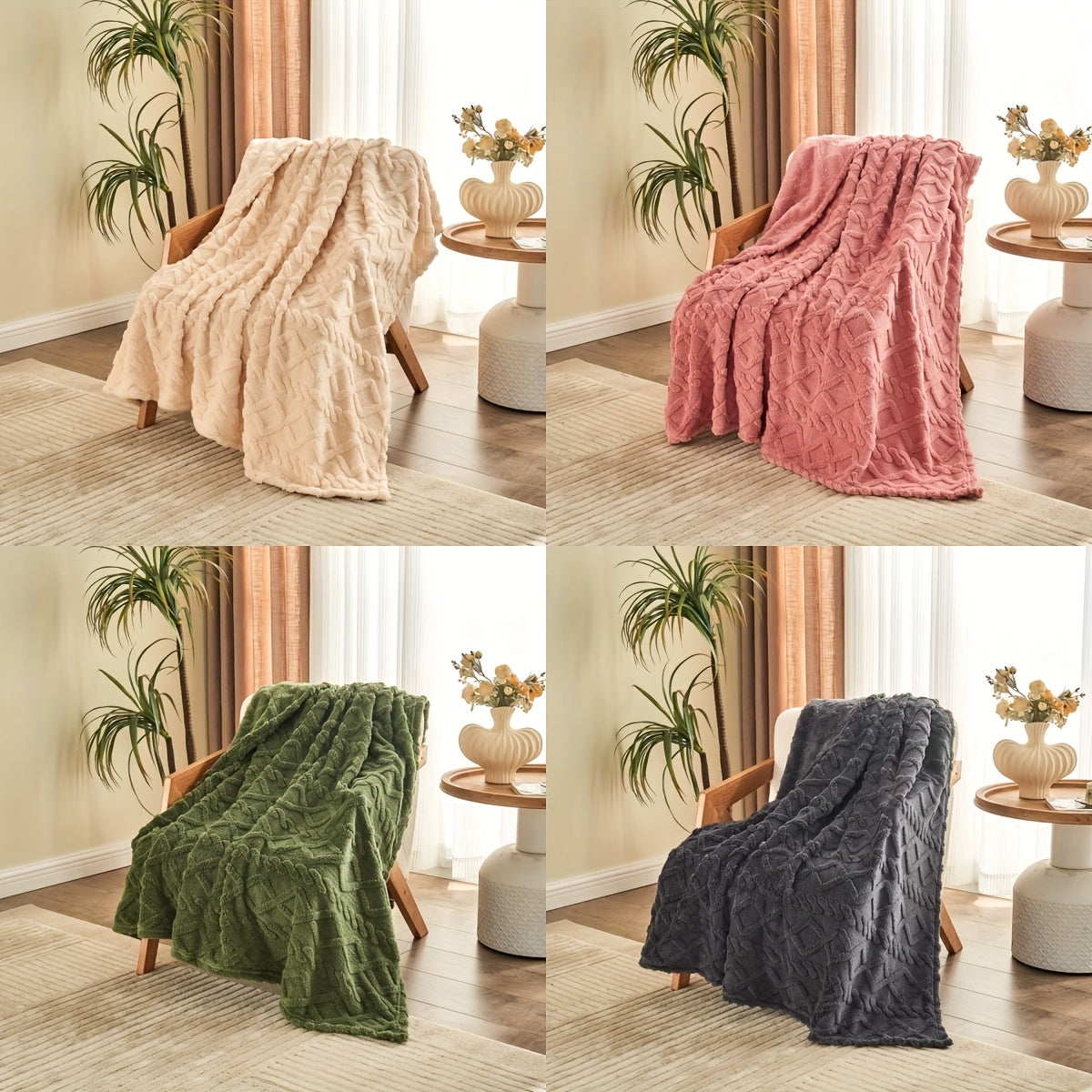 Ultra-Soft Diamond Jacquard Brushed Fleece - Cozy, Thick Plush With 3D Design | Versatile For Bed, Couch, Travel | Machine Washable | All-Season Comfort, Air Conditioning, Flannel, Multifunctional