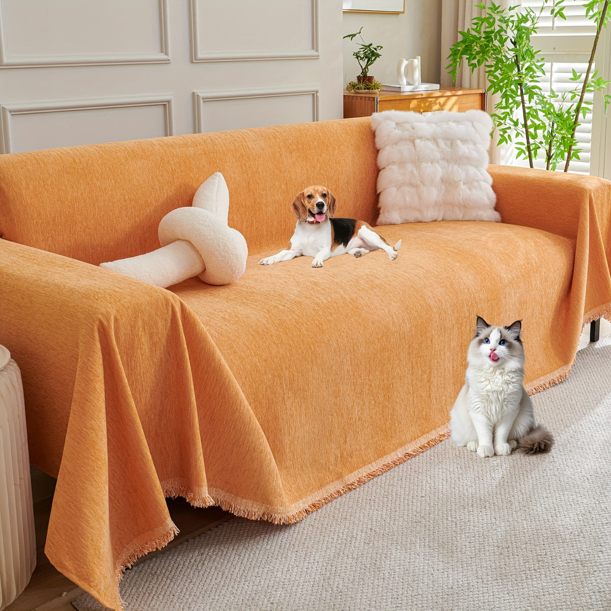 91 inch Widened Sofa Cover Chenille Couch Blanket Cover Protect from Scratch Machine Washable Furniture Protector
