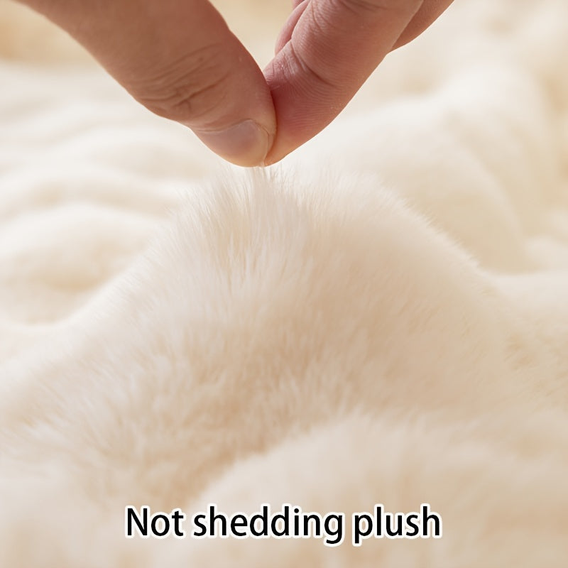 1pc Imitation Rabbit Fur Sofa Cover, Thickened Winter Plush Sofa Towel, Sofa Blanket, Anti Dirt And Pet Scratch Sofa Slide Cover, Furniture Protection Cover, Bedroom, Office, Living Room, Home Decoration Local Warehouse