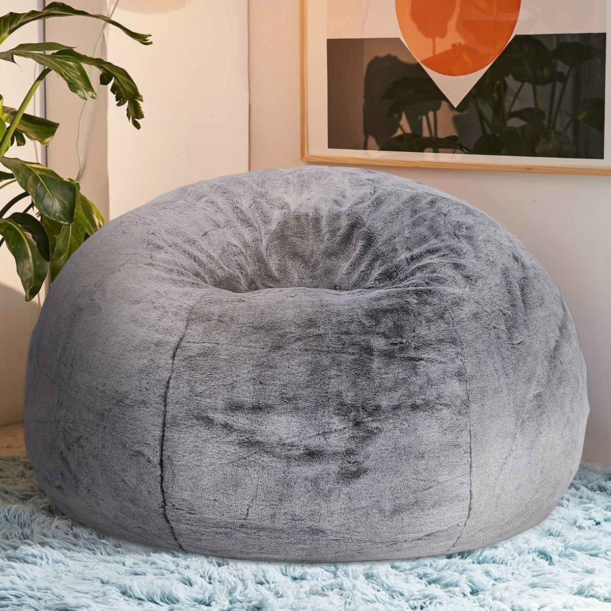 DKLGG Bean Bag Chair, Modern Round Bean Bag Sofa with Filler, Velvet Memory Foam Bean Bag, Giant Fluffy Lazy Sofa, Classic Imperial Lounger Bean Bag Chair for  Living Room, Bedrooms, Gray