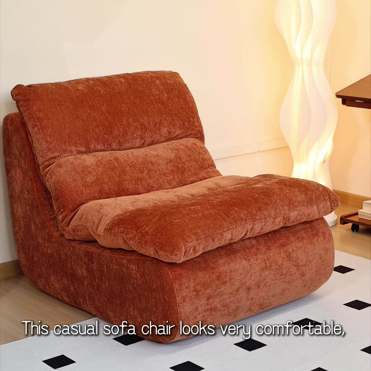 1pc, Lazy Sofa With Cushion Sofa, Small Living Room, Leisure Chair, Cream Small Sofa, Single Person