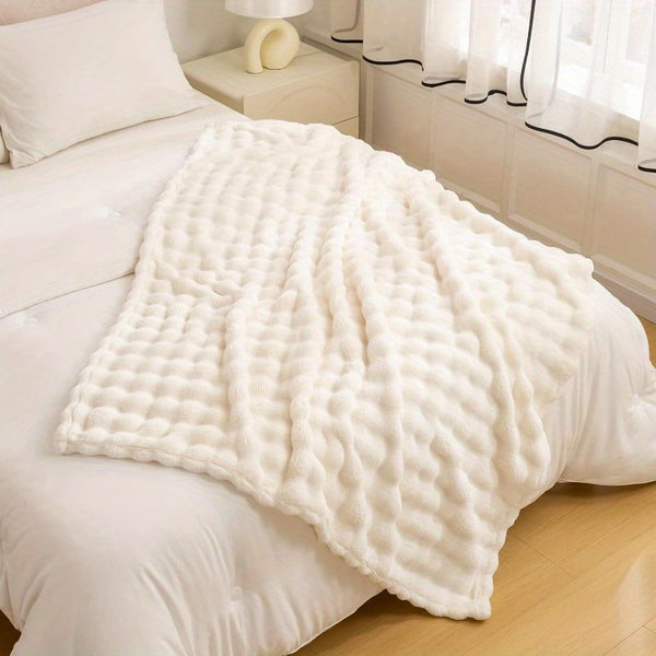Luxury 3D Bubble Throw Blanket 5lb - Ivory 90x90 Inch Plush Soft All-Season Indoor\u002FOutdoor Blanket with PVC Backing, Hand Wash Only for Home Decor, Couch, Bed, Patio & Picnics, Blanket for Couch, Cozy Home Accessory, Elegant Home Decor, Durable PVC B